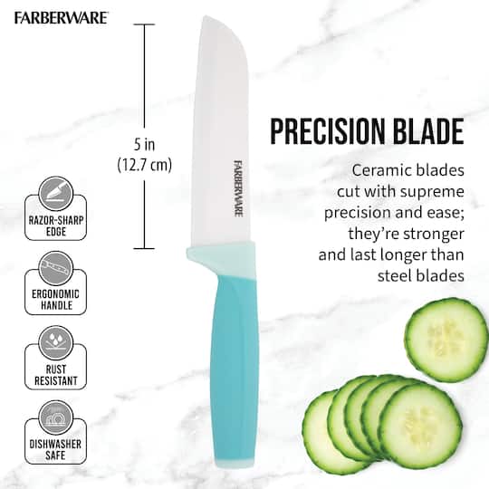 Farberware 5" Aqua Ceramic Santoku Knife with Sheath